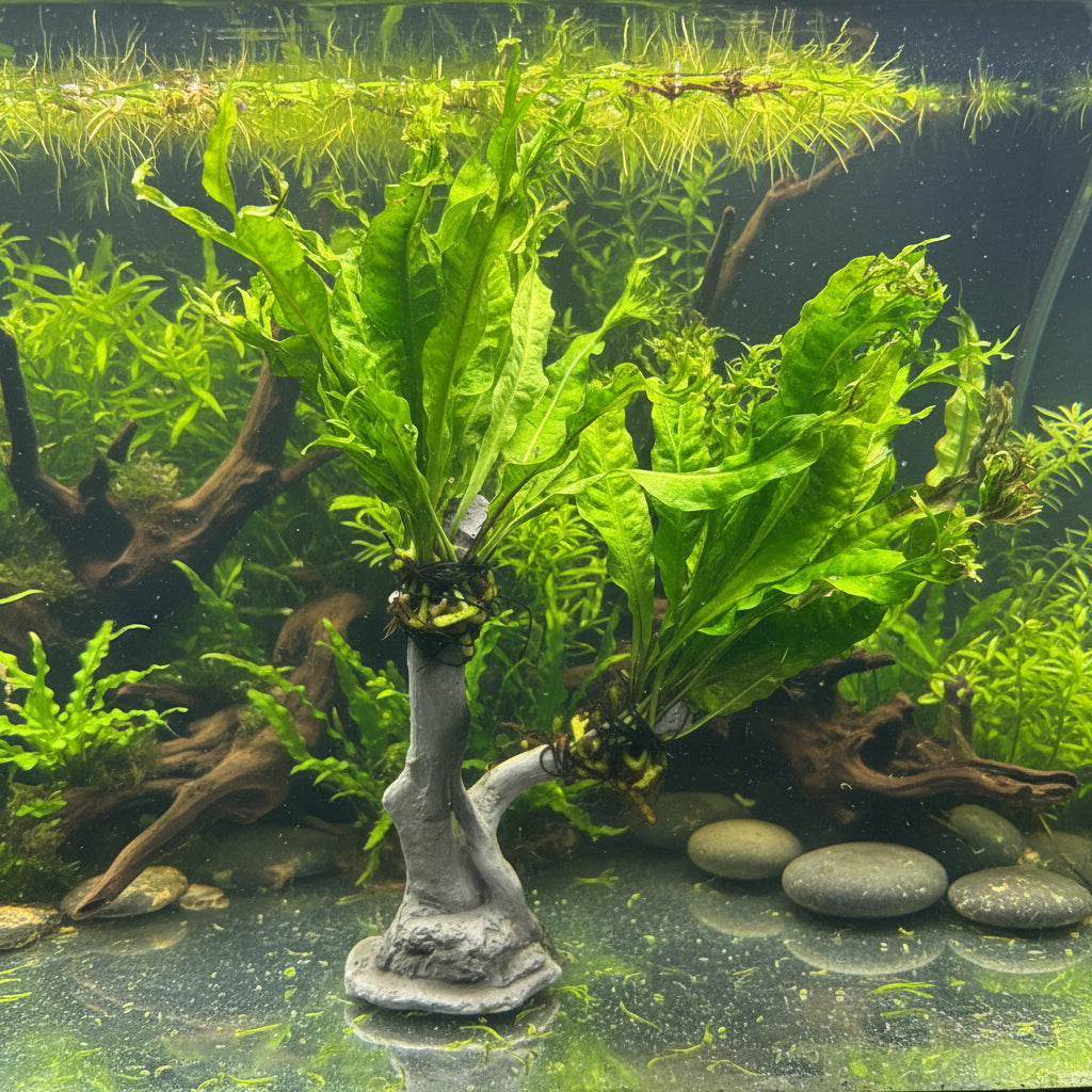 Microsorum pteropus 'Windelov' on Stick with Cement Base