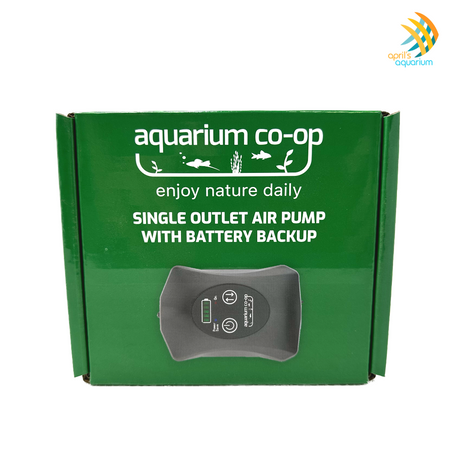 Aquarium Co-Op rechargeable air pump with a sleek design, equipped with a long power cord for flexible placement, in all black with buttons/screen on the top
