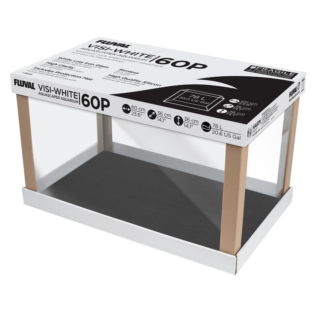 Fluval Visi-White 60P Rimless Aquarium - 20.6 US Gal / 78 L | Aquariums | Largest Tropical Fish Selection at Your Local Fish Store