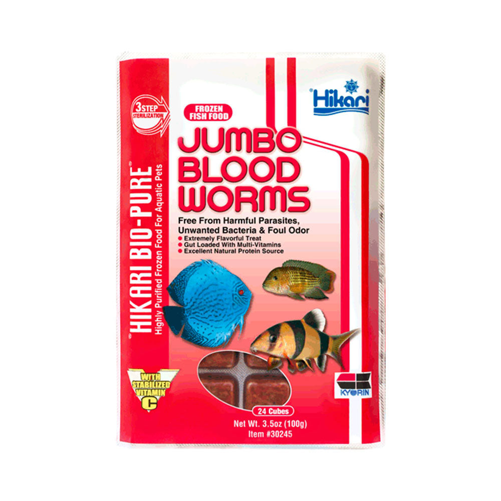Hikari Frozen Jumbo Blood Worm 3.5oz Cube | Livestock Food | Largest Tropical Fish Selection at Your Local Fish Store