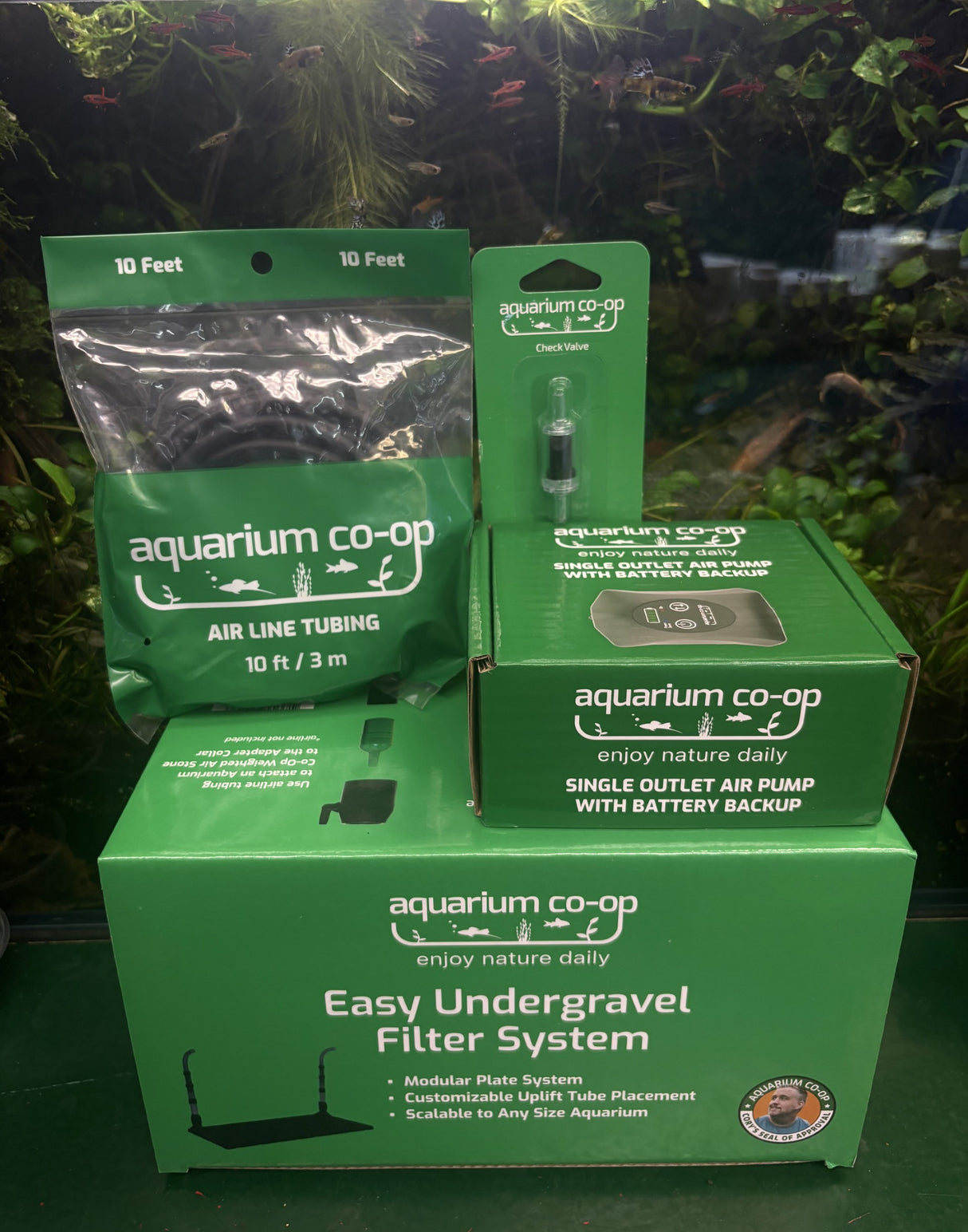 Aquarium Co-Op Easy Undergravel FIlter Bundle: Filter, Air Pump, Airline Tubing, and Check Valve