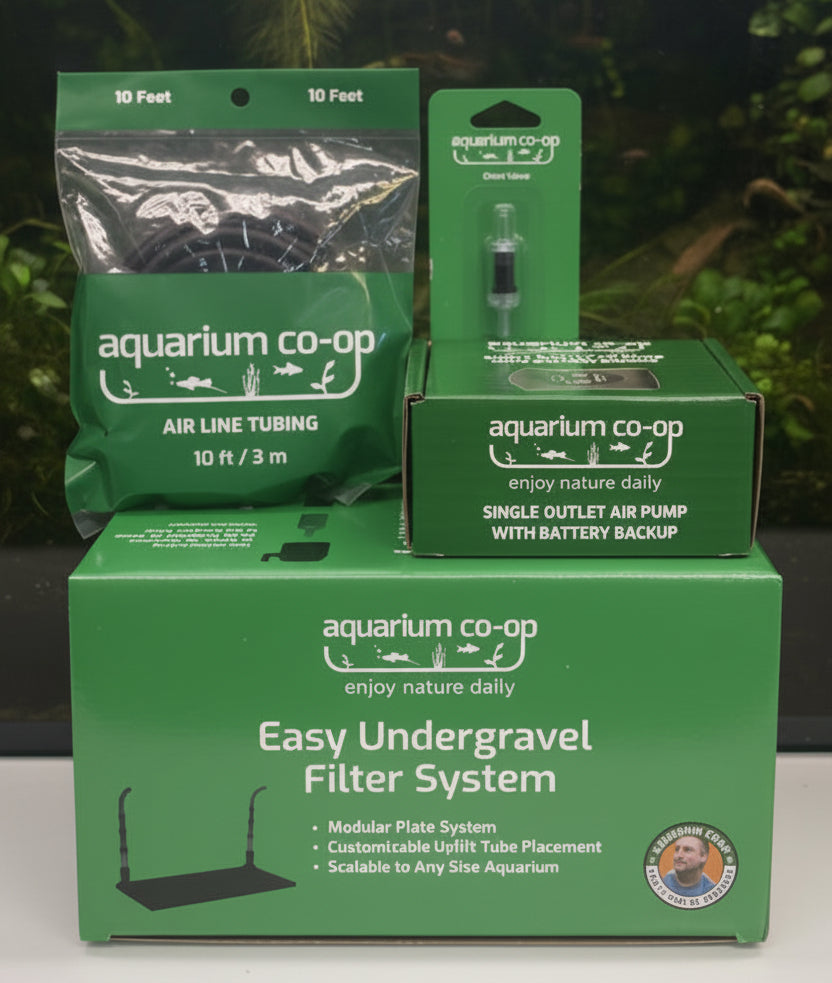 Aquarium Co-Op Easy Undergravel FIlter Bundle: Filter, Air Pump, Airline Tubing, and Check Valve