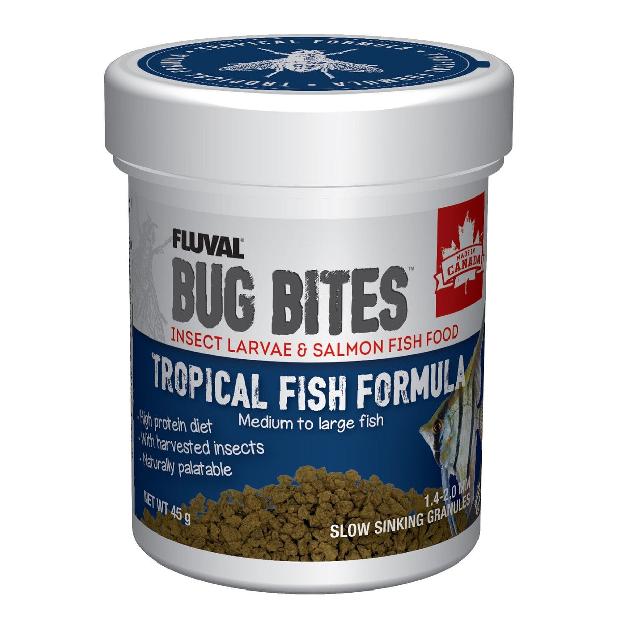 Bug Bites Tropical Fish Formula A6355 Med- Large 1.4-1.6 mm granules - 45 g | Livestock Food | Largest Tropical Fish Selection at Your Local Fish Store