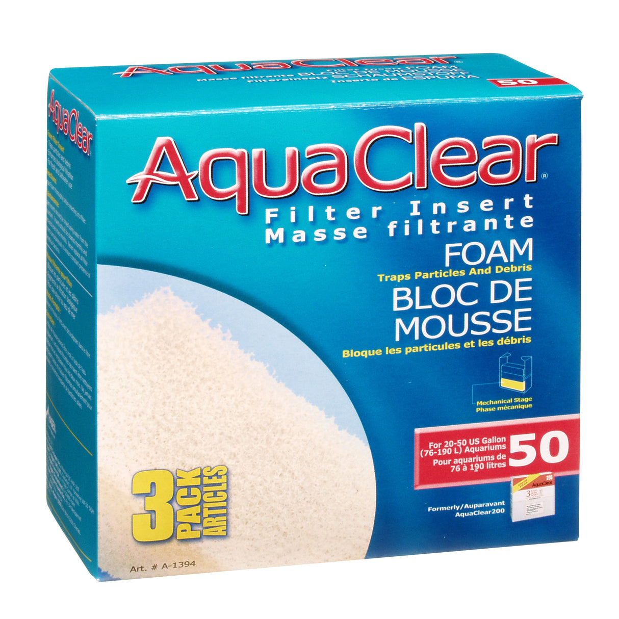 Fluval AquaClear 50 Foam Filter insert, 3 pack A1394