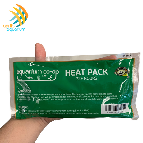 72-hour heat packs from Aquarium Co-Op, designed for transporting live, temperature-sensitive animals and plants, providing steady warmth to prevent cold damage while in transit. Contains two individually sealed packs.