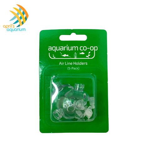 Set of five Airline Holders designed to keep airline tubing secure and hidden in your aquarium. Ideal for maintaining aesthetics while preventing disruptions from active fish. Clear suction Cups in Green packaging